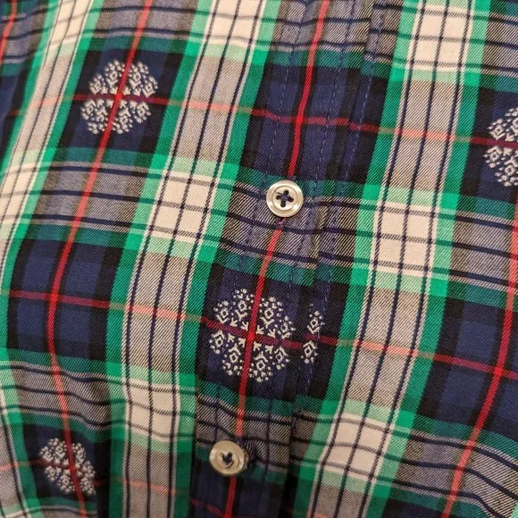 Talbots Classic Cotton Shirt Snowflake Jacquard Plaid - Picture 3 of 9